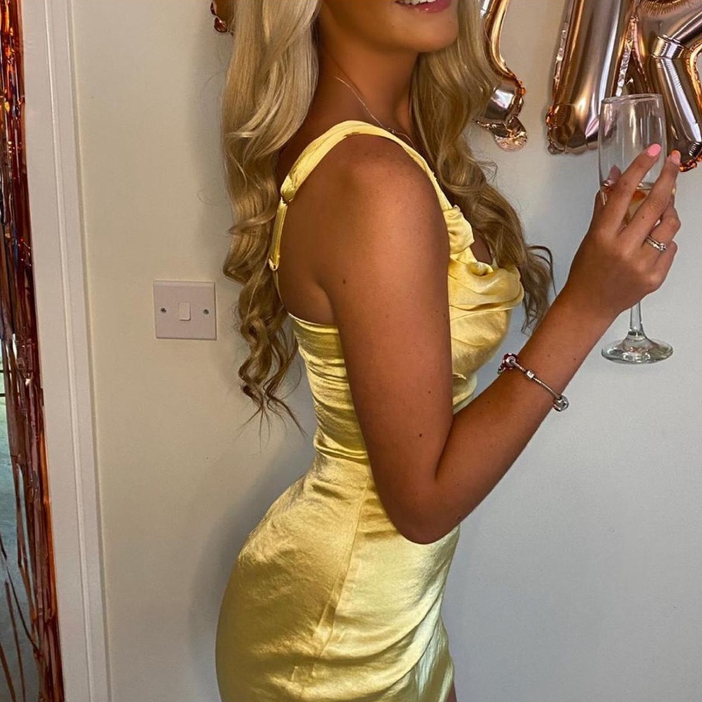 Oh Polly Yellow Knot A Mirage satin Mini Dress - Picture 4 of 9